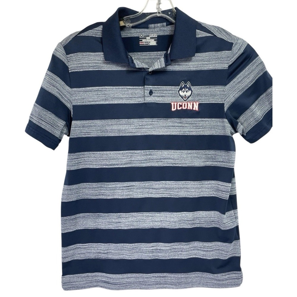Under Armour/U Conn Men's Sz Medium Blue Striped Golf Polo Shirt (S40) NW/OTs